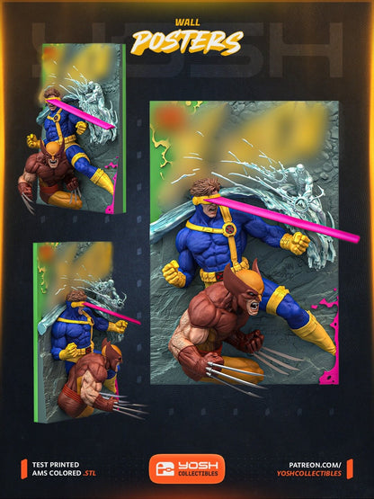 Quadros 3D Wolverine/Homem-Aranha/X-Men