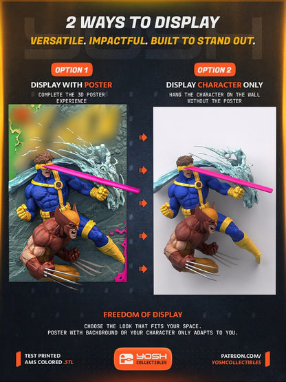 Quadros 3D Wolverine/Homem-Aranha/X-Men