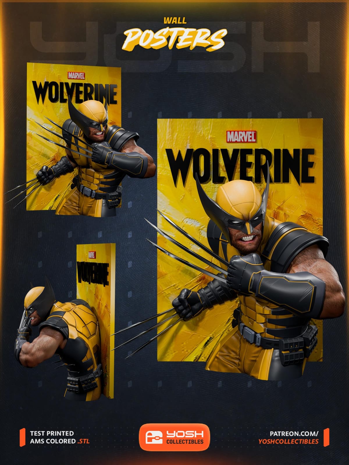 Quadros 3D Wolverine/Homem-Aranha/X-Men